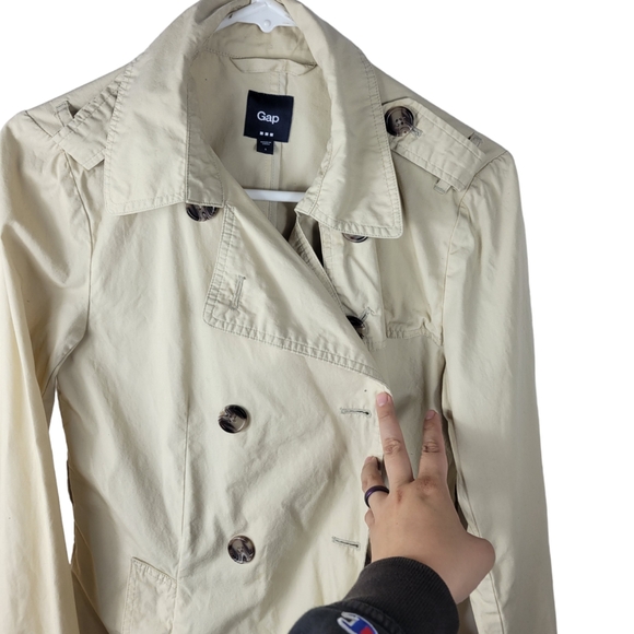 Gap Women's Cropped Trench Coat Size S Ivory Double Breasted - Picture 2 of 9